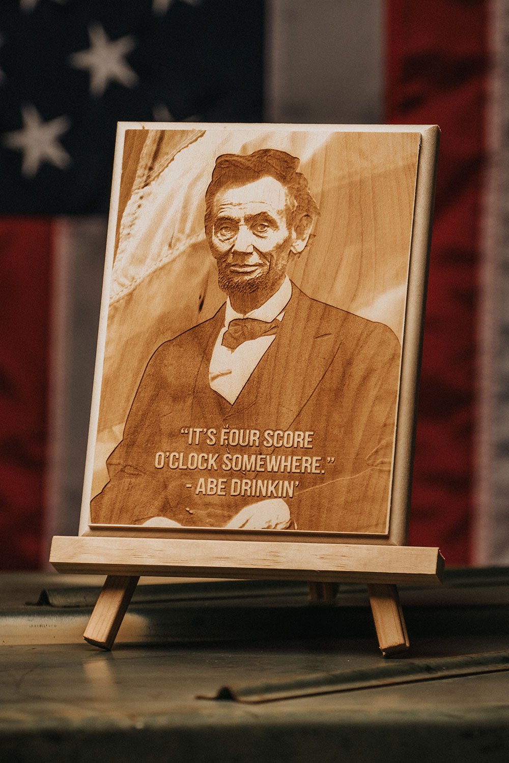 Abe Lincoln - 4 Score O'Clock  - 6" x 8" Wood Art