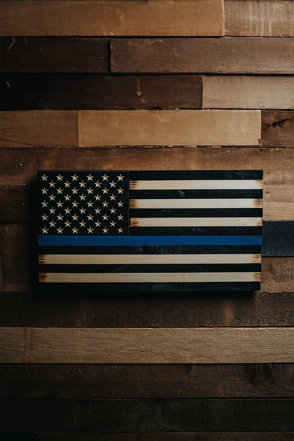 Flags of Valor - Thin Blue Line American Flag Wood Wall Sign